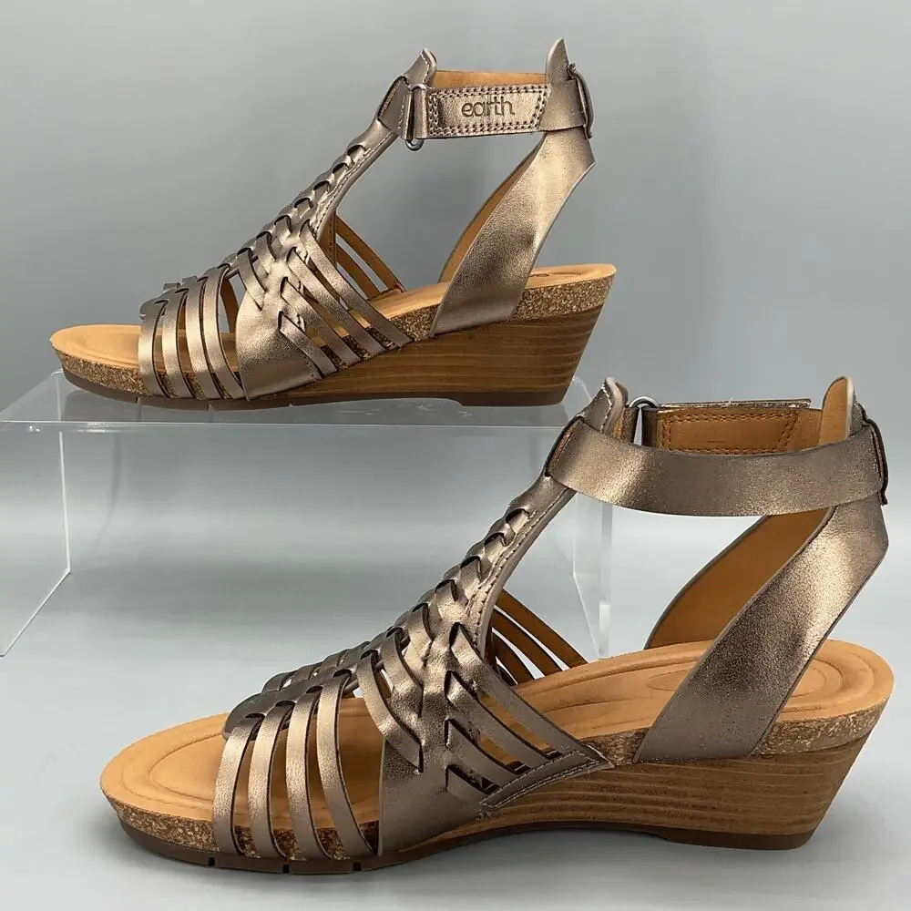 NEW earth Women’s Hattie Fisherman Wedge Sandals Pewter Size 7.5M